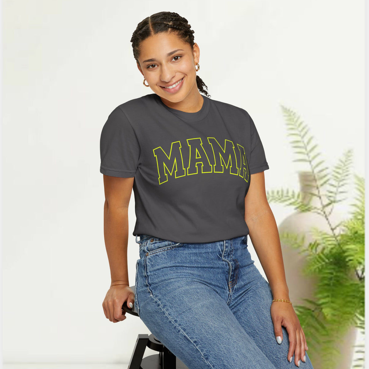 Mama Yellow Graphic T-Shirt — Vintage Collegiate Mom Tee