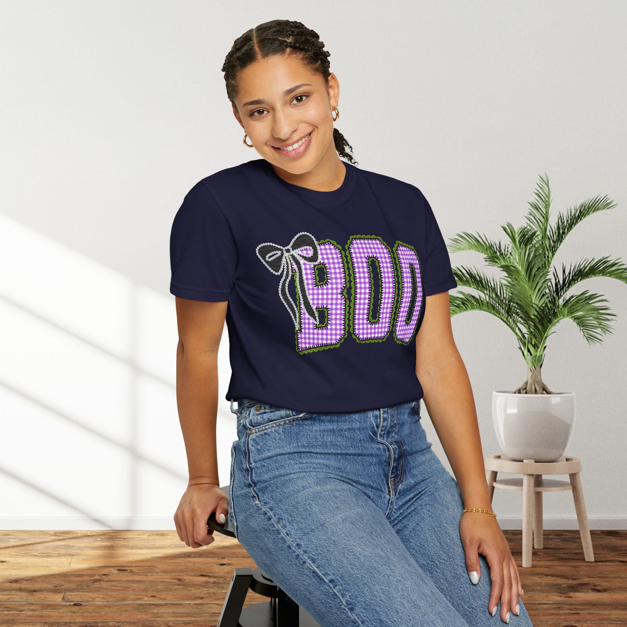 Boo Sparkle Tee — Cute Halloween BOO Graphic T-Shirt with Bow