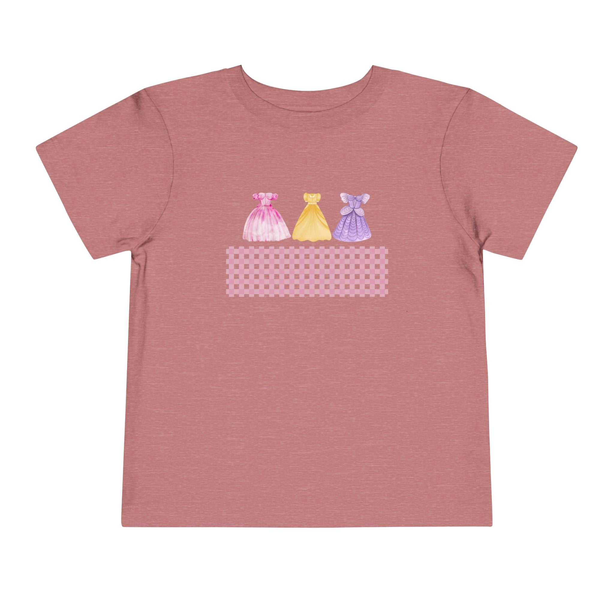 Toddler Tee — Pastel Princess Dresses Graphic (Pink Gingham)