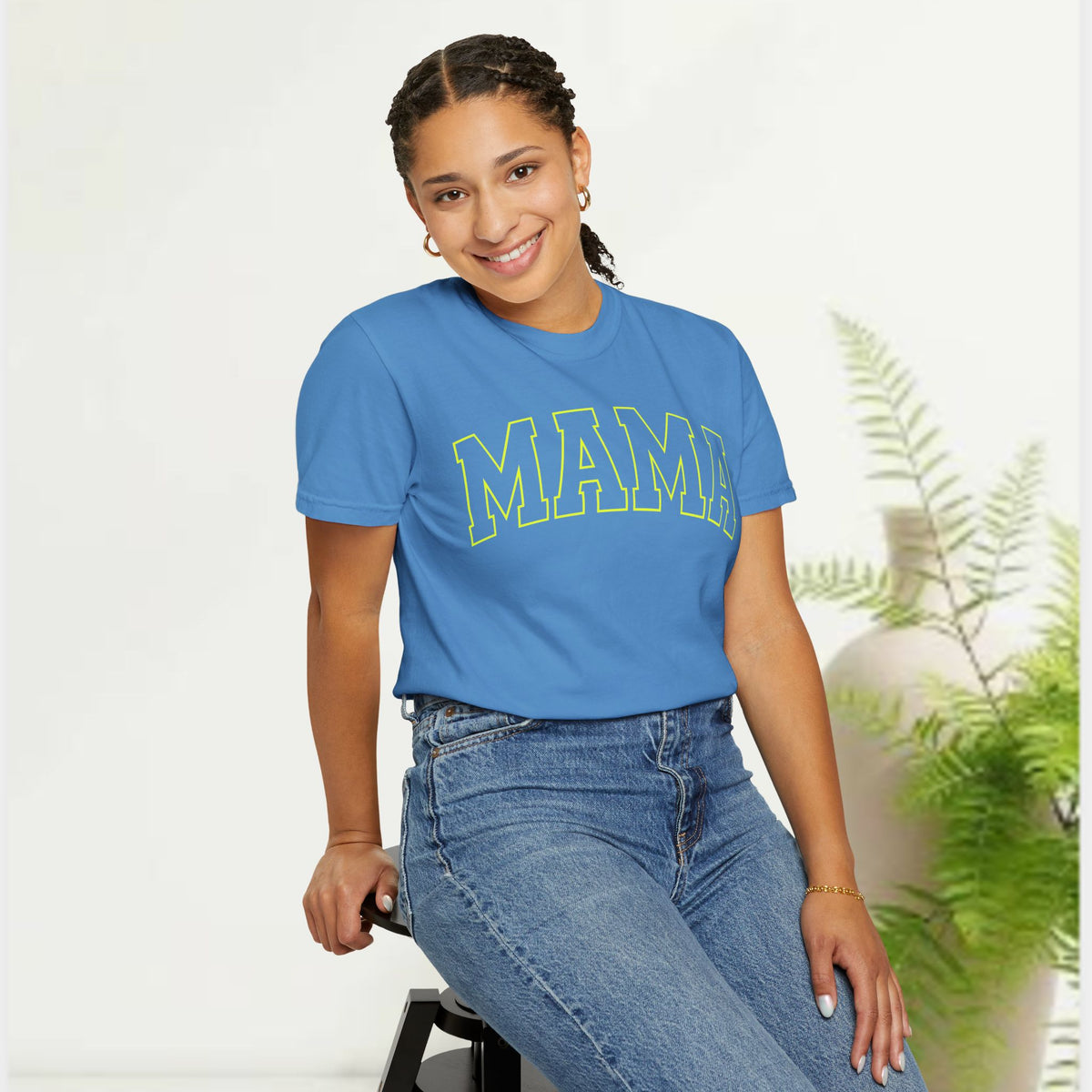 Mama Yellow Graphic T-Shirt — Vintage Collegiate Mom Tee