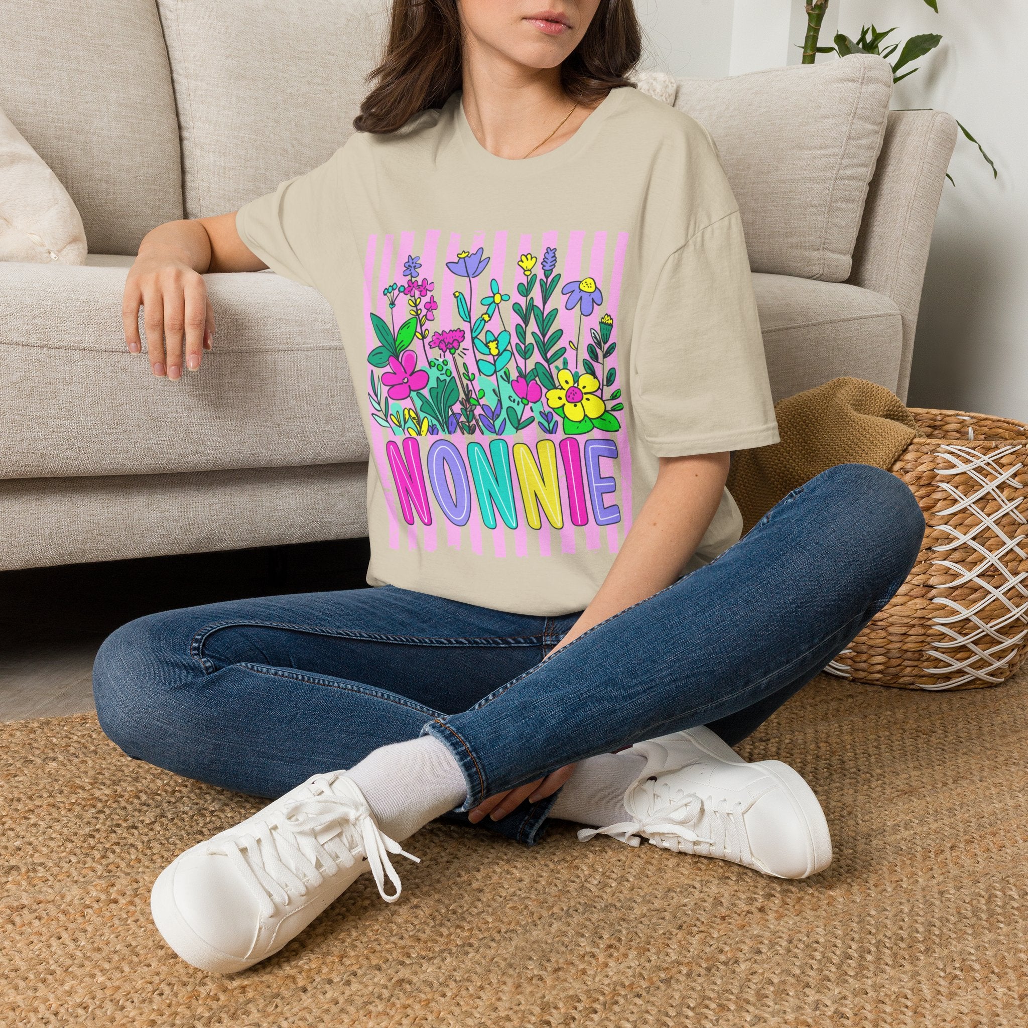 Grandma 'NONNIE' Floral T-Shirt — Colorful Garden Gift for Grandmother