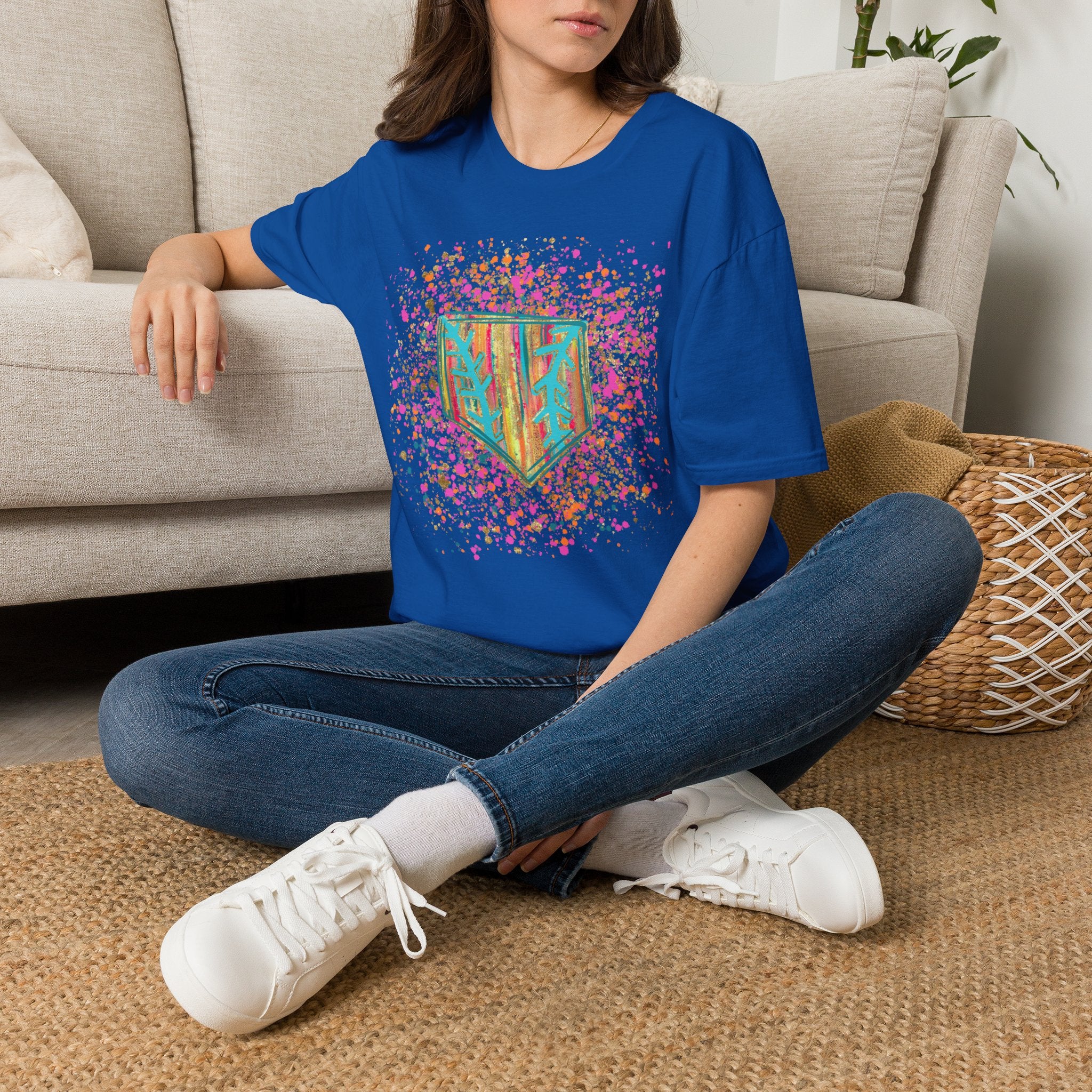 Colorful Floral Shield T-Shirt — Boho Painted Crest Graphic Tee
