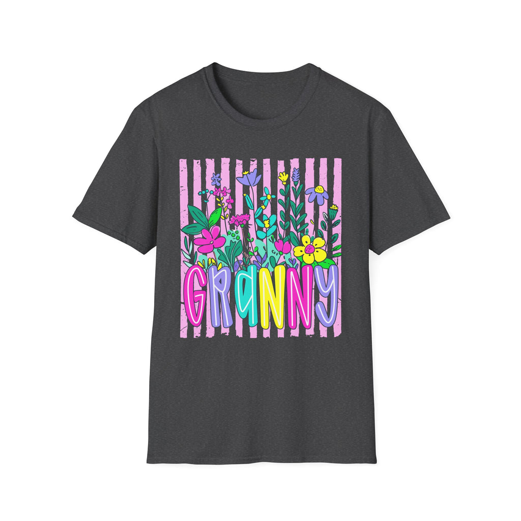 Granny Floral Graphic T-Shirt — Colorful Striped Bouquet Tee