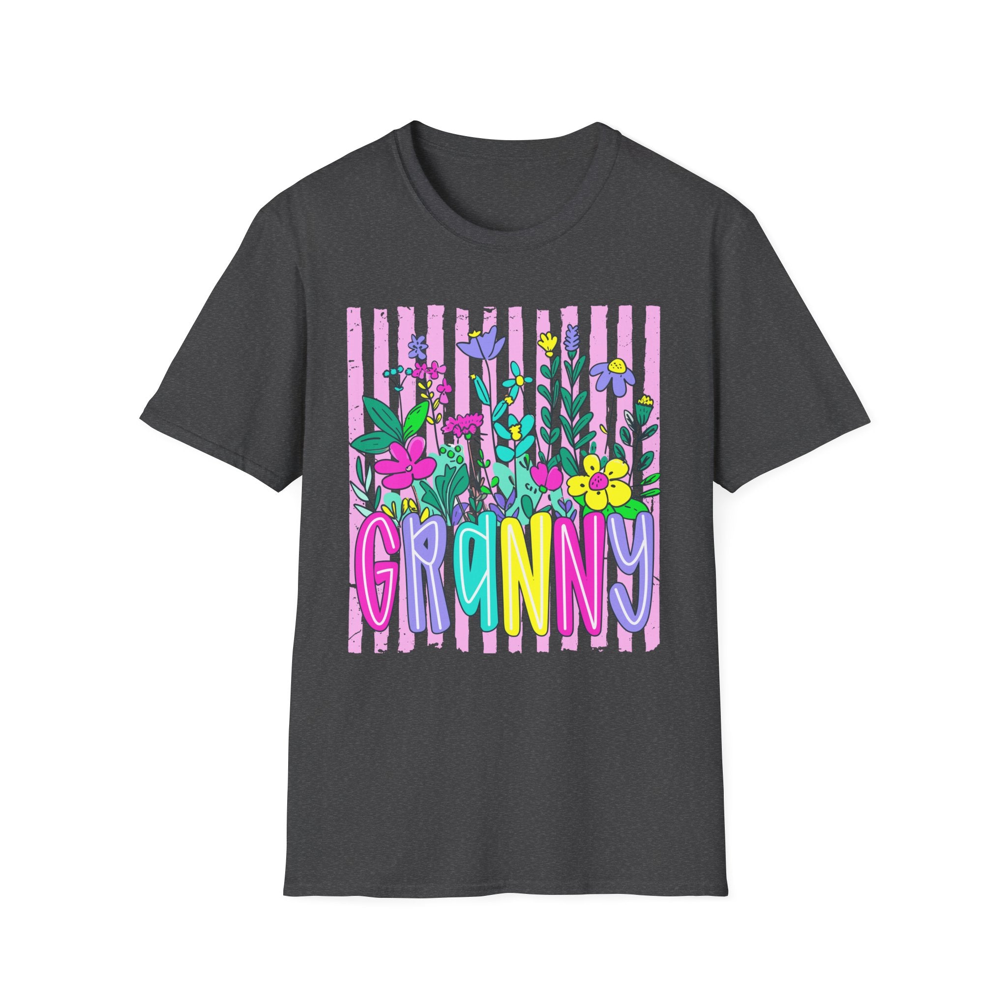 Granny Floral Graphic T-Shirt — Colorful Striped Bouquet Tee