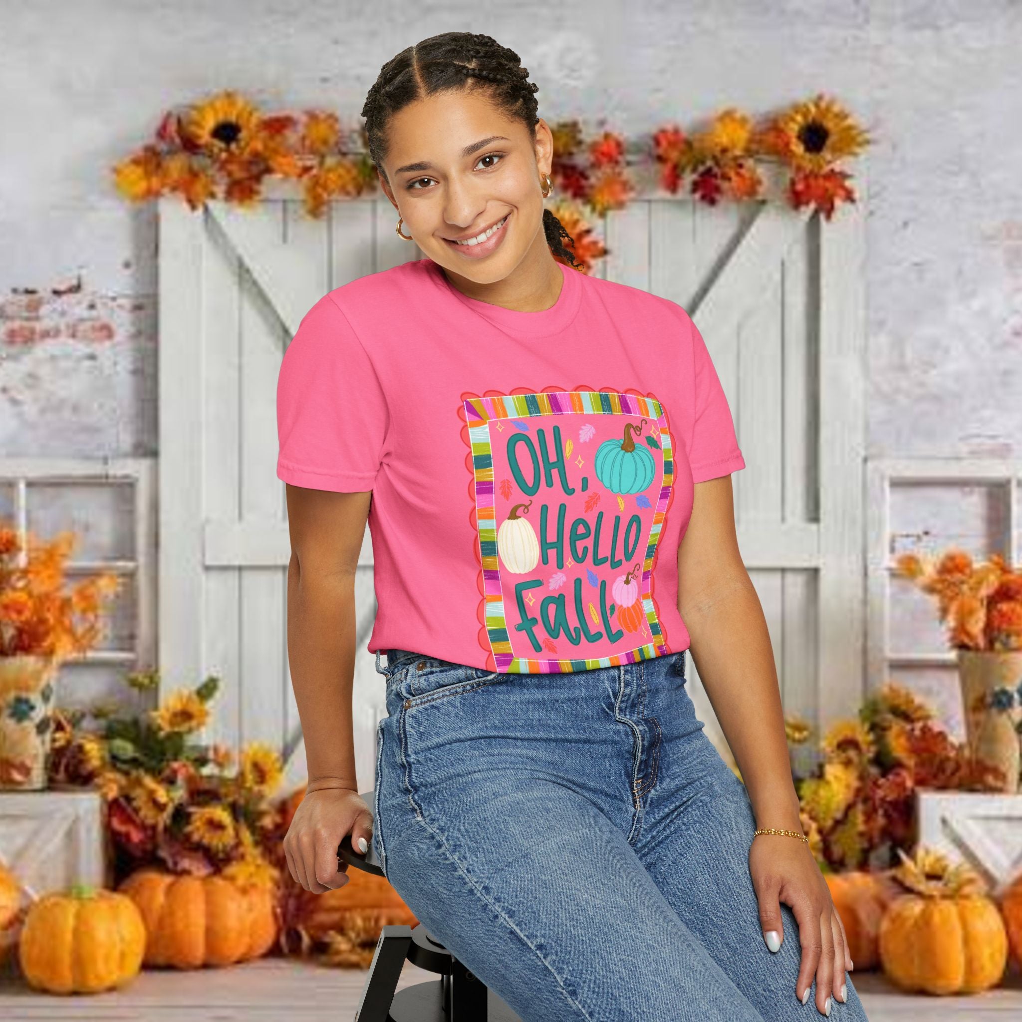 Oh, Hello Fall T-Shirt — Colorful Pumpkin Autumn Tee