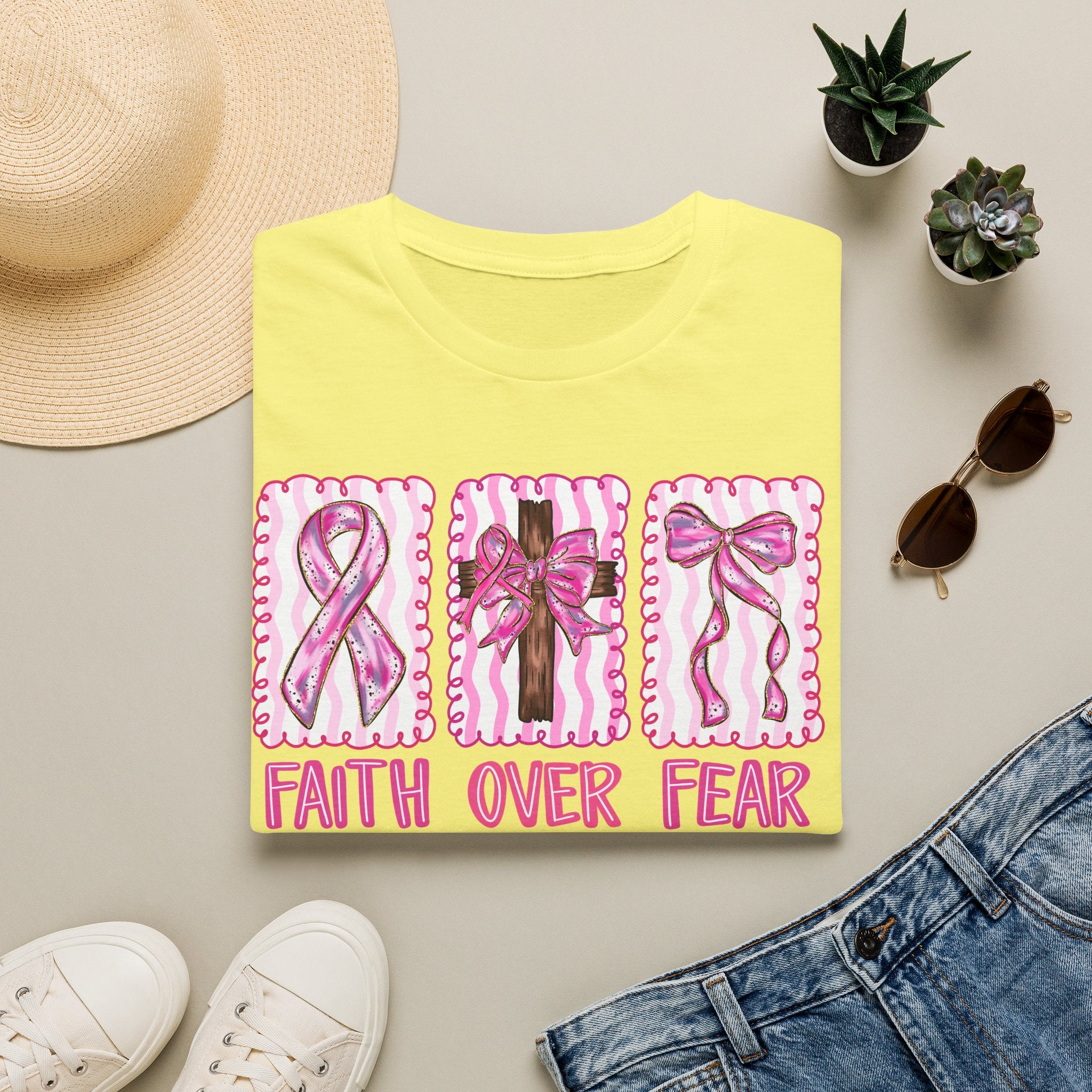 Breast Cancer Awareness T-Shirt - "Faith Over Fear" Pink Ribbon Tee