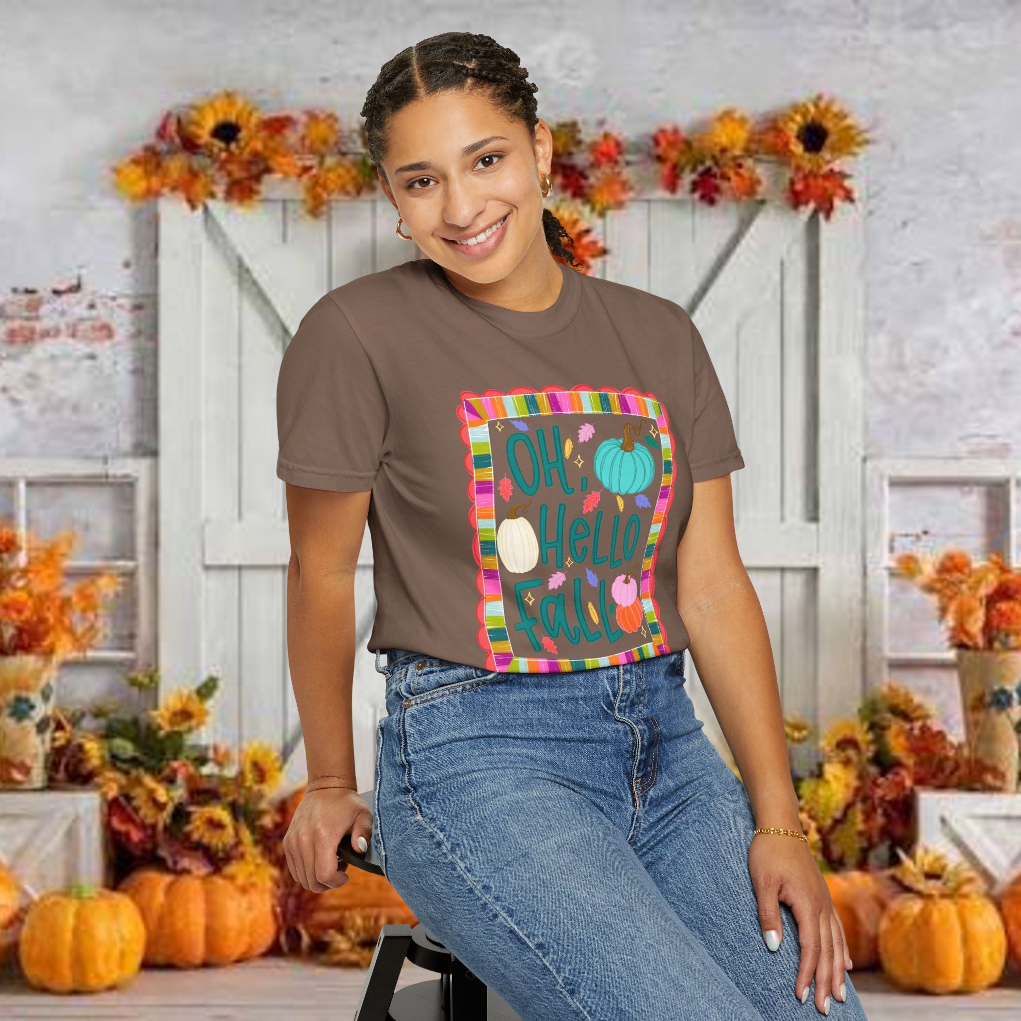 Oh, Hello Fall T-Shirt — Colorful Pumpkin Autumn Tee