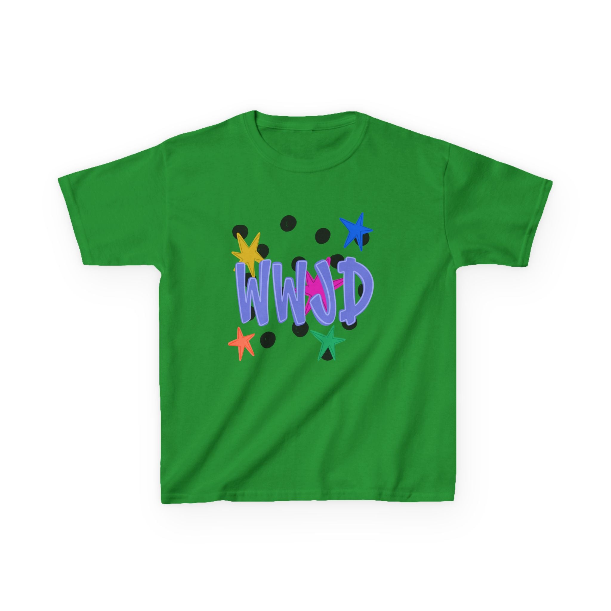 Kids Tee — Colorful "WWJD" Stars Graphic