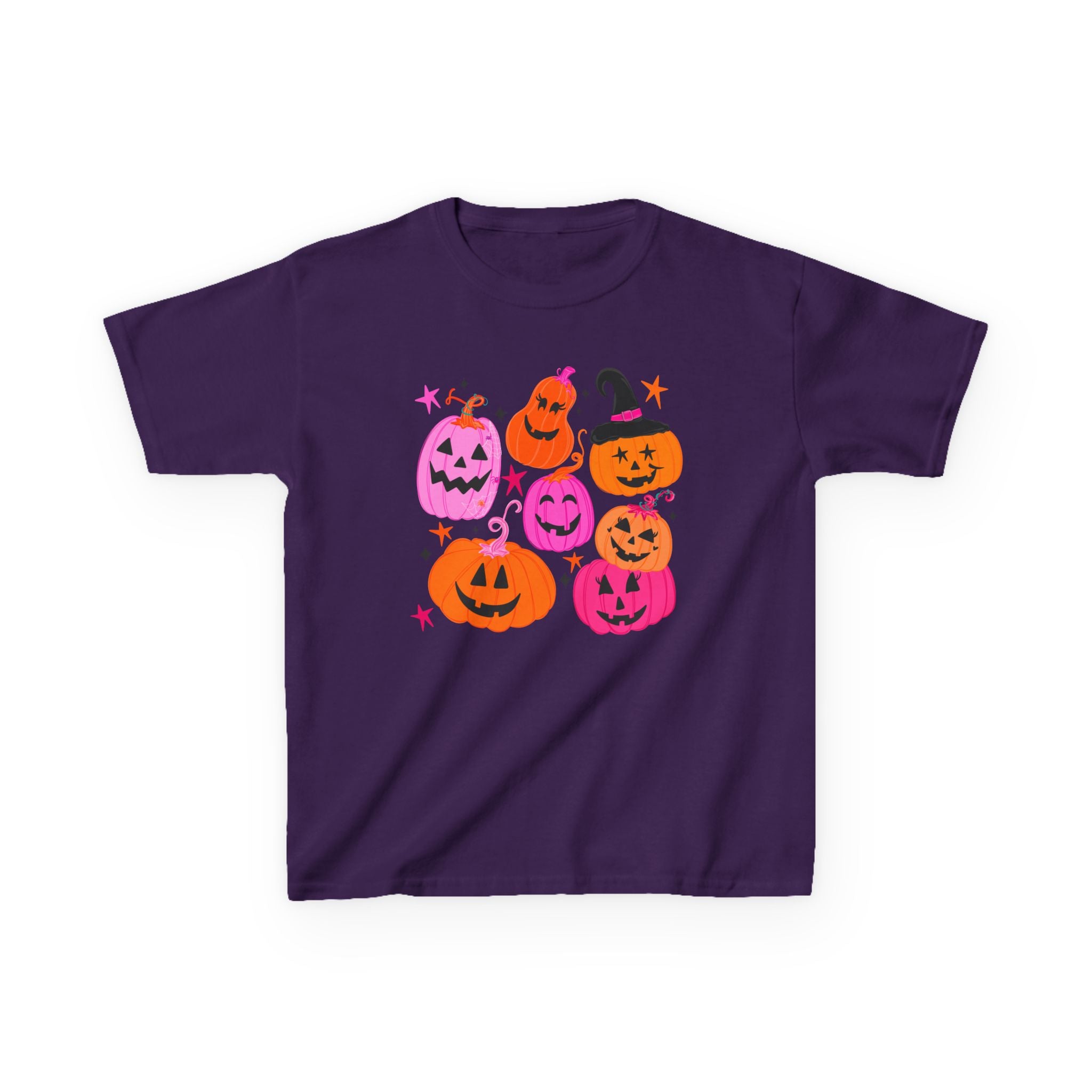 Kids Halloween Pumpkins T-Shirt — Cute Pink & Orange Jack-O'-Lantern Tee