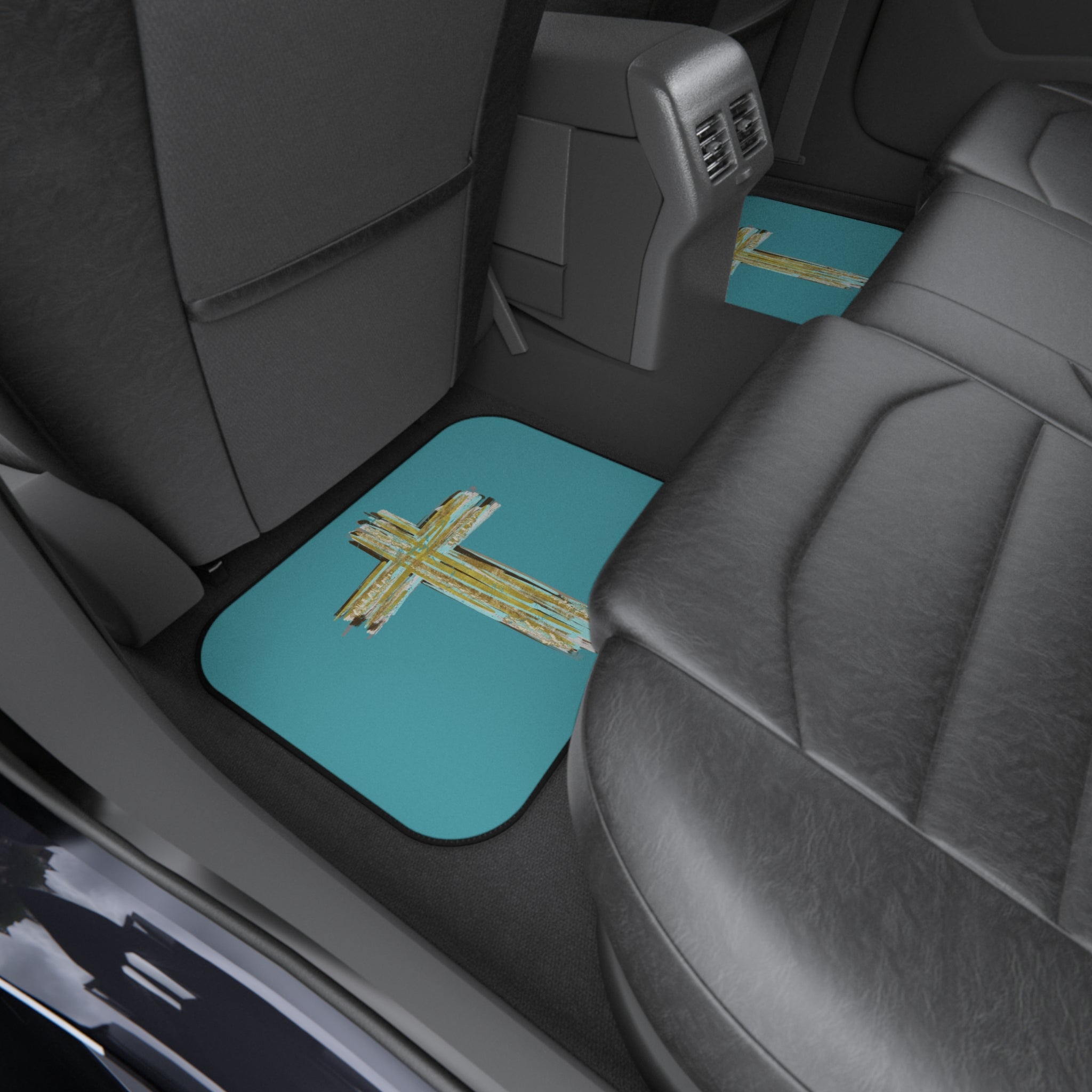 Religious Car Mats (Set of 4) — Teal Cross Non‑Slip Floor Mats