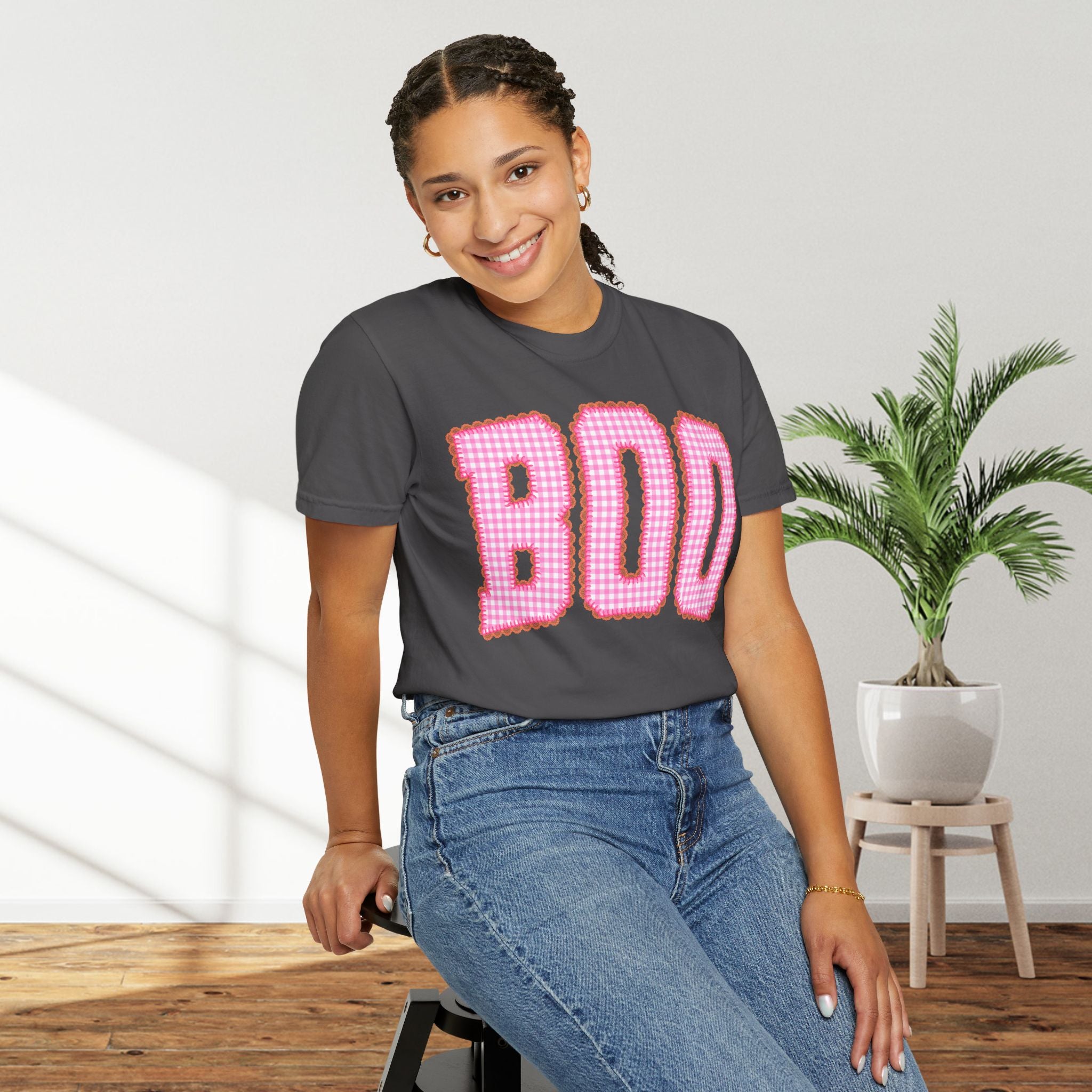 Boo Pink Gingham Graphic T-Shirt